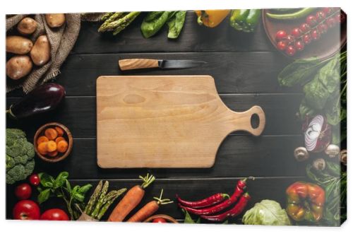 cutting board and fresh vegetables