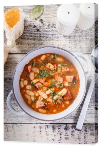 Baked beans in tomato sauce with chopped sausage