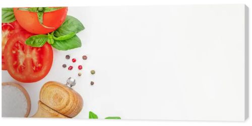 Composition with ingredients for cooking on table on a white background top view. copy space.