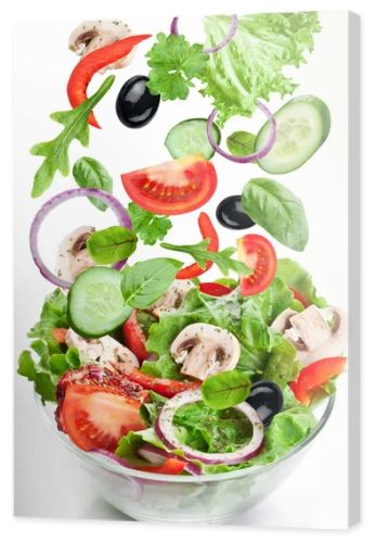 Flying vegetables - salad ingredients.
