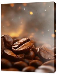 Freshly roasted coffee beans emitting steam and glowing sparks, evoking warmth and aroma.