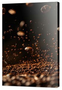 flying coffee beans in dark background