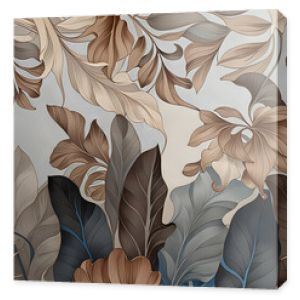 Wallpaper with brown and gold leaves. Light gray marble background. Photo wallpaper in a modern style.