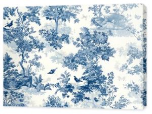 Toile pattern with tree. toile de jouy seamless pattern. Blue and white toile pattern with a watercolor effect. perfect for wallpaper or fabric design. Tile pattern