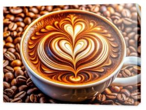 Aromatic Latte Art on Coffee Beans, Latte Art, Coffee Beans, Beverage, Espresso ,