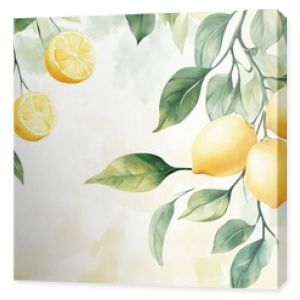 A vibrant watercolor depiction of fresh lemons and green leaves with a soft, neutral background, evoking a bright and cheerful atmosphere