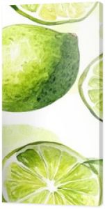 Seamless pattern of hand drawn lime fruit in watercolor