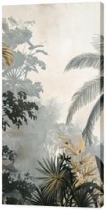 Watercolor pattern wallpaper. Painting of a jungle landscape.