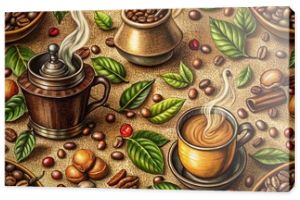 Vintage Coffee Seamless Pattern - Hand Drawn Coffee Elements for Stylish Backgrounds