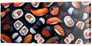 Hand-painted sushi pattern, seamless background, flat design illustration