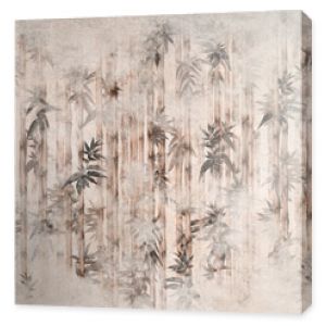  tropical plants with bamboo leaves on a textured rubbed background by kayami photo wallpaper in the interior