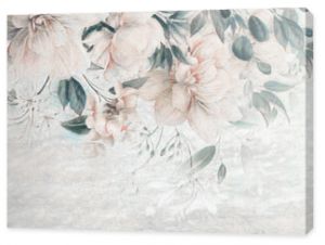 Big flowers. Floral background with oil pinting flowers on marble, can be used as wallpaper. 