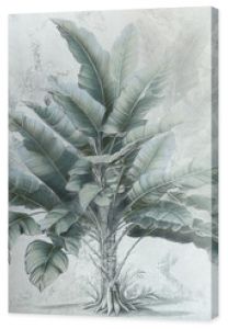 Banana tree. Tropical wallpaper with banana tree on grunge background. Design for wallpaper, photo wallpaper, fresco, card, mural.