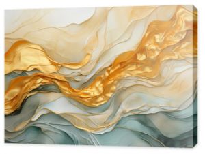 Gold and teal blue abstract waves luxury background. Golden colors texture wavy waves, three-dimensional curvy shiny metallic glowing backdrop for copy space text.