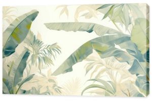 Soft colored tropical leaf wallpaper design featuring banana trees mural art suitable for interior decoration