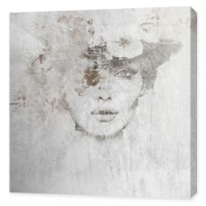 Spetcacular woman with hat. Illustration for mural, wallpaper, poster, decoration.