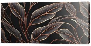 seamless wallpaper of illustrated plant leaves, copper and black colors, sleek, elegant