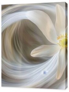 Abstract Floral Composition, White Flower on Soft Swirl Grayish Background, Minimalist Design