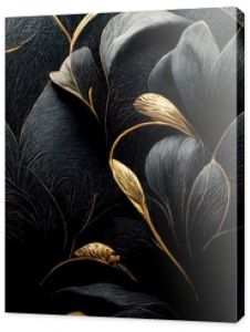 Black and gold, luxury background, floral shapes, black silk texture with golden motifs, 4k abstract luxurious design, 3D render, 3D illustration