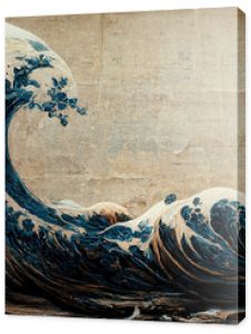 Great wave in ocean as Japanese style illustration wallpaper