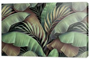 Tropical seamless pattern with beautiful palm, banana leaves. Hand-drawn vintage 3D illustration. Glamorous exotic abstract background design. Good for luxury wallpapers, cloth, fabric printing, goods