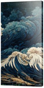 Japanese illustration of great ocean waves as wallpaper