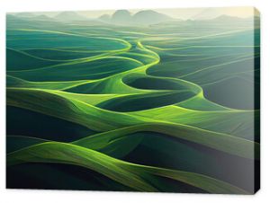 Abstract green landscape wallpaper background illustration design with hills and mountains