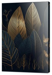 Luxury wallpaper design with Gold leaf and natural background. Leaves line arts design for fabric, prints and background texture, Vector illustration. Generative ai.