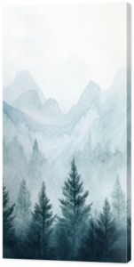 Watercolor of landscape forest misty mountains horizon and fog and hills,pine tree fir tree,Autumn forest background,drawn by hand,Autumn illustration design elements for landscape,wallpaper.