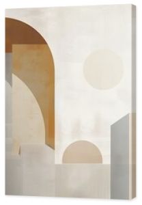 Minimalistic abstract digital painting featuring an earthy toned composition with simple geometric shapes gradients and architectural motifs in a clean Bauhaus inspired layout 