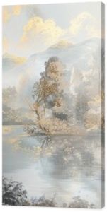 Baroque mural of a countryside scene in muted tones and gold on a soft backdrop