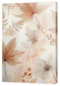 A delicate and airy design featuring translucent, watercolored leaves in soft amber, blush, and ivory tones, floating against a pearlescent background. 