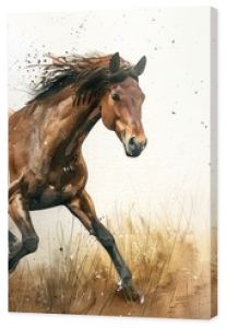 Watercolor Illustration of a Horse in Full Gallop. Serene and Dynamic Scene in Natural Hues.