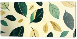 Seamless pattern of green and yellow leaves on a beige background