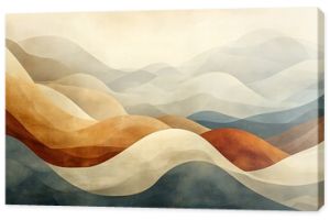 Abstract watercolor landscape of rolling hills in muted earth tones.