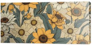 Timeless Botanical Charm: Sunflowers and Daffodils in a Vintage Floral Pattern