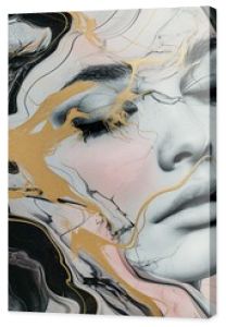 Ethereal Female Portrait with Marble and Gold Veins A captivating blend of luxurious marble textures intertwined with delicate gold accents, forming an abstract female visage.