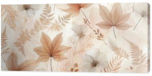 A delicate and airy design featuring translucent, watercolored leaves in soft amber, blush, and ivory tones, floating against a pearlescent background. 