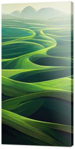 Abstract green landscape wallpaper background illustration design with hills and mountains