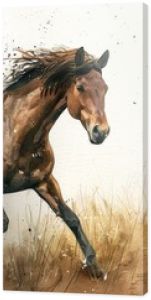 Watercolor Illustration of a Horse in Full Gallop. Serene and Dynamic Scene in Natural Hues.