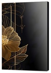 An elegant and luxurious illustration featuring a background with gold flowers made of thin golden lines on a dark background, creating a delicate floral texture. This illustration exudes opulence and