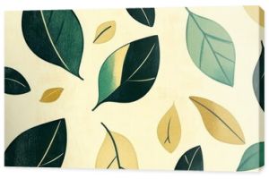 Seamless pattern of green and yellow leaves on a beige background