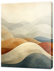 Abstract watercolor landscape of rolling hills in muted earth tones.