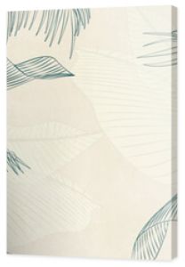 Abstract botanical art background with tropical palm leaves hand drawn in line art style. Vector banner with exotic plants for the design of wallpaper, textiles, print, interior.