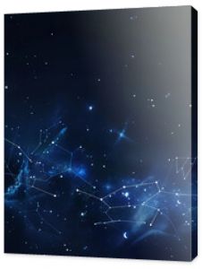 A sleek night sky background with highlighted zodiac constellations, delicate lines, and star details. Starry night sky with constellations and nebulae. Design for wallpaper, poster, and print.