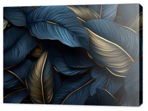 Dark blue and gold tropical leaves Exotic background, Ai Generated