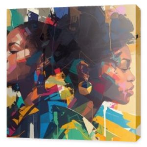 abstract colorful painting of group portraits, african american women and men -