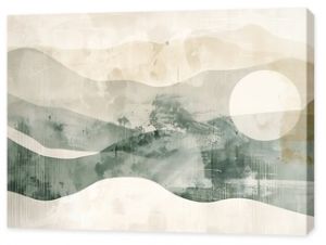 A serene abstract landscape featuring muted colors and gentle curves, evoking a calm and tranquil atmosphere. 