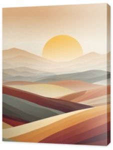 stylized landscape with sunset over rolling hills 