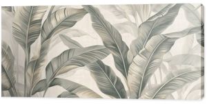 07250736 167. A refined wallpaper design showcasing a blend of tropical leaves in muted shades of grey, ivory, and sand  the subtle contrast of the neutral colors adds depth and texture to the